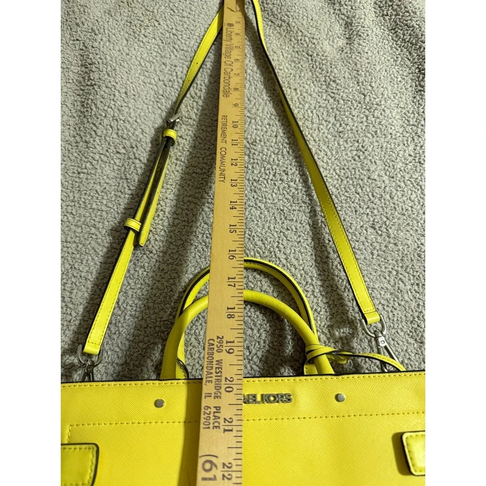 Michael Kors Leather Dillon Satchel Yellow Sunflower Purse Tote Crossbody Charm